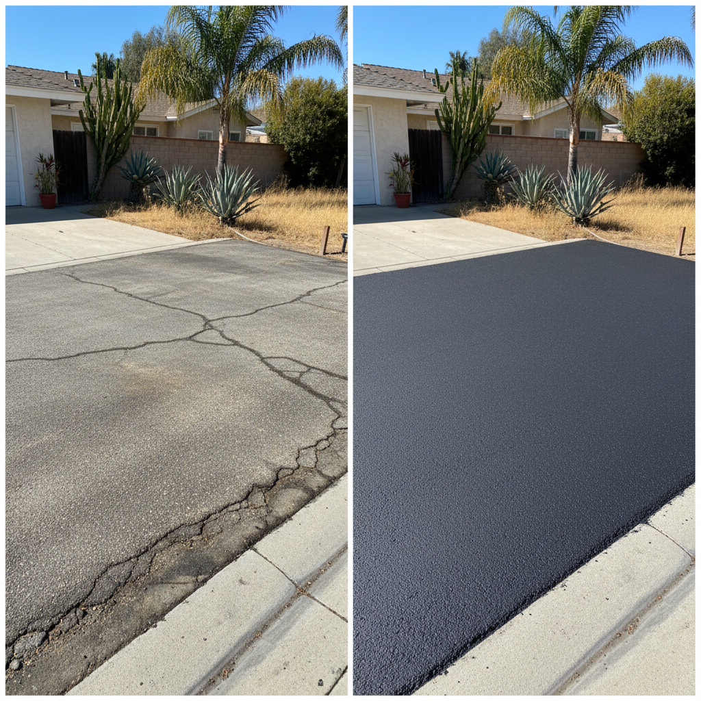 Completed asphalt paving work at a residential property in Van Nuys, CA