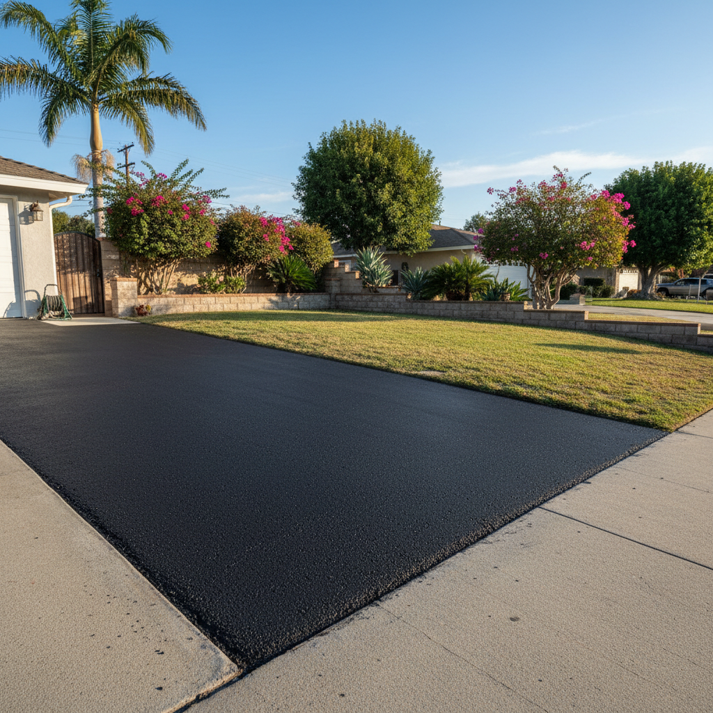 Completed asphalt repair work at a residential property in Van Nuys, CA