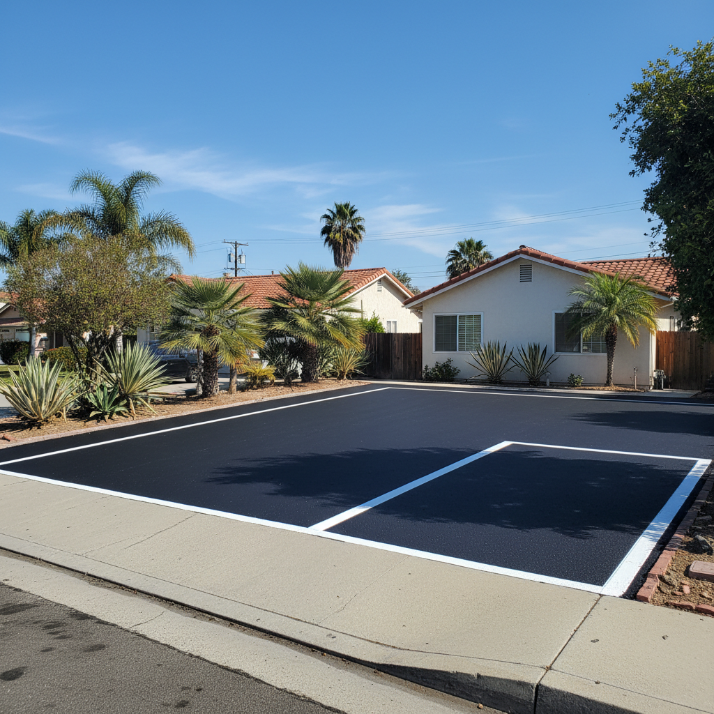 Completed asphalt striping work at a residential property in Van Nuys, CA