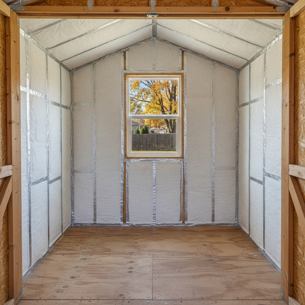 Completed shed insulation work at a residential property in Arlington Heights, IL