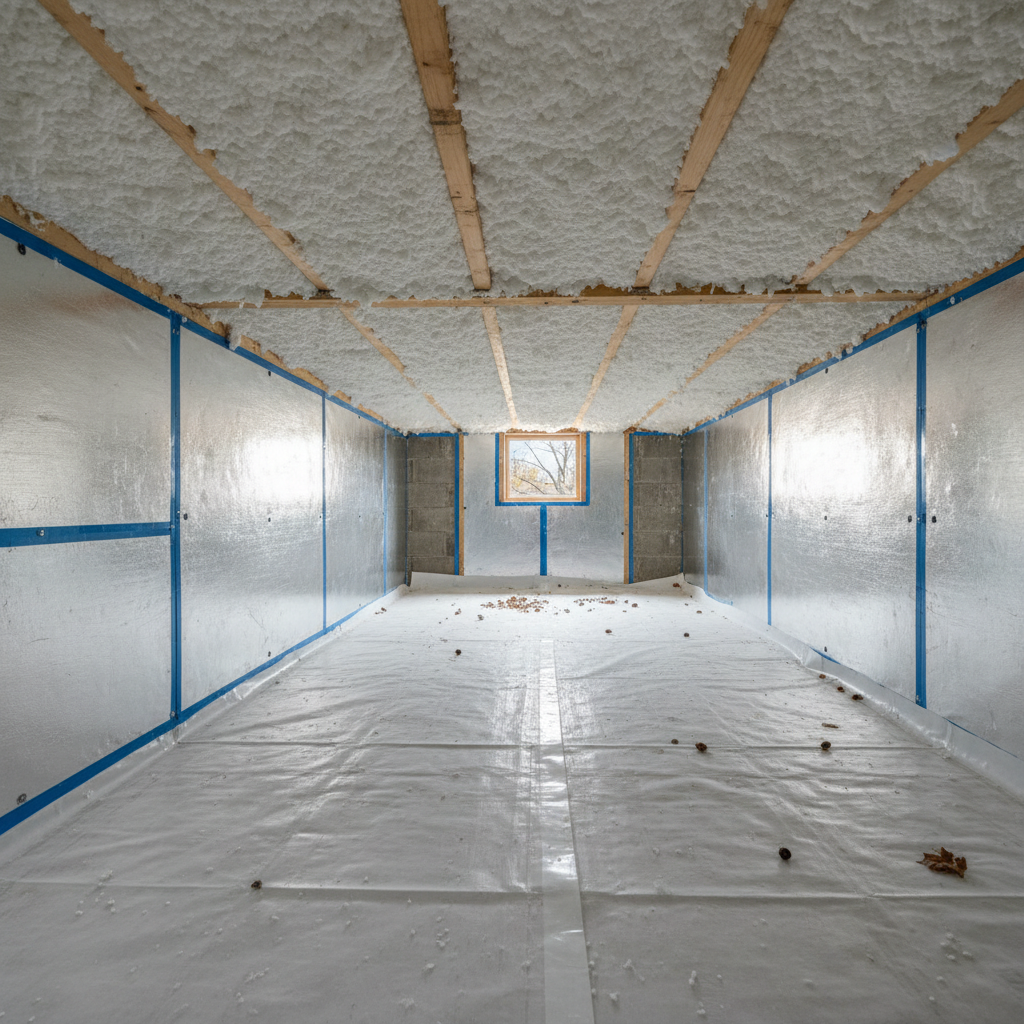 Completed crawl space insulation work at a residential property in Arlington Heights, IL