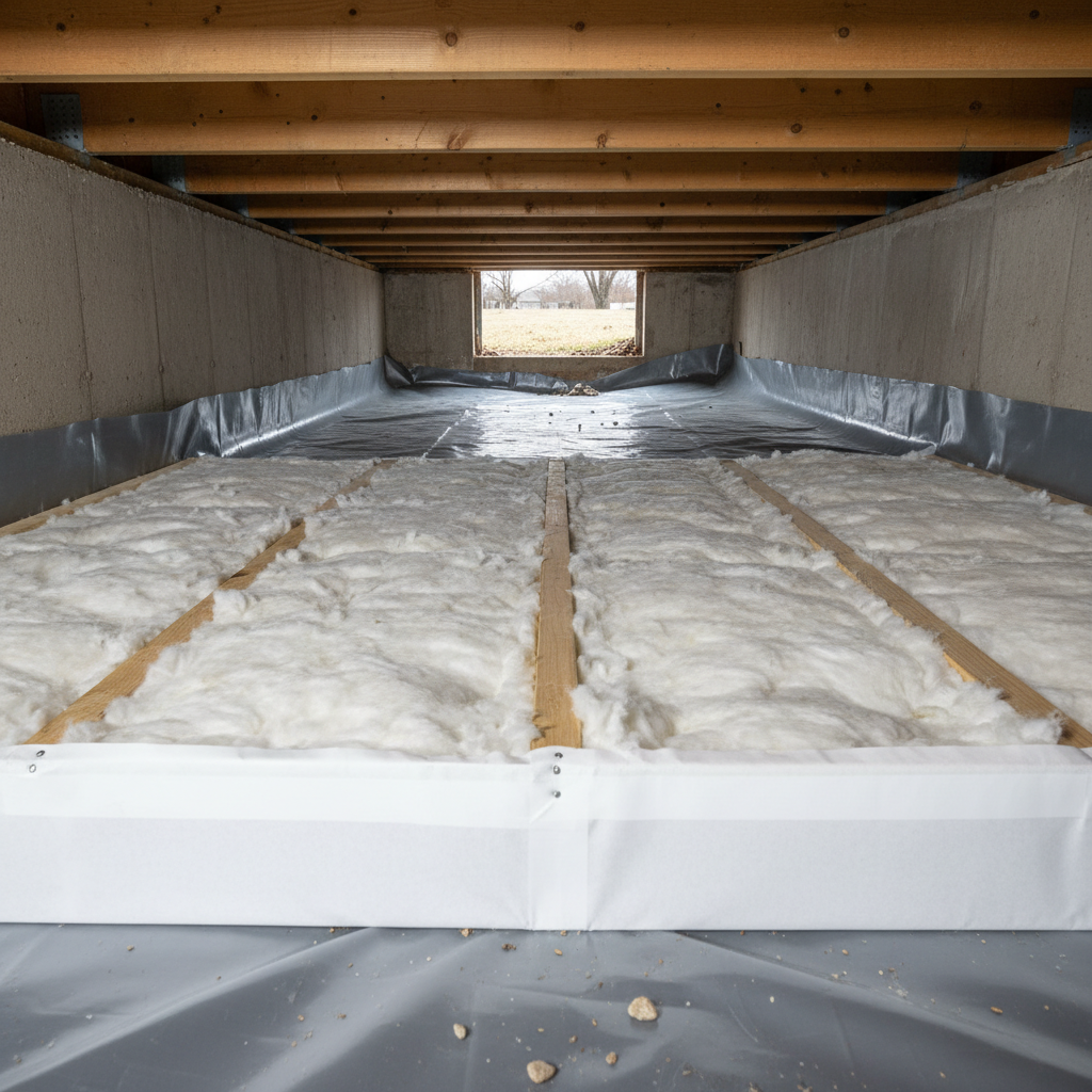 Completed crawl space insulation work at a residential property in Arlington Heights, IL