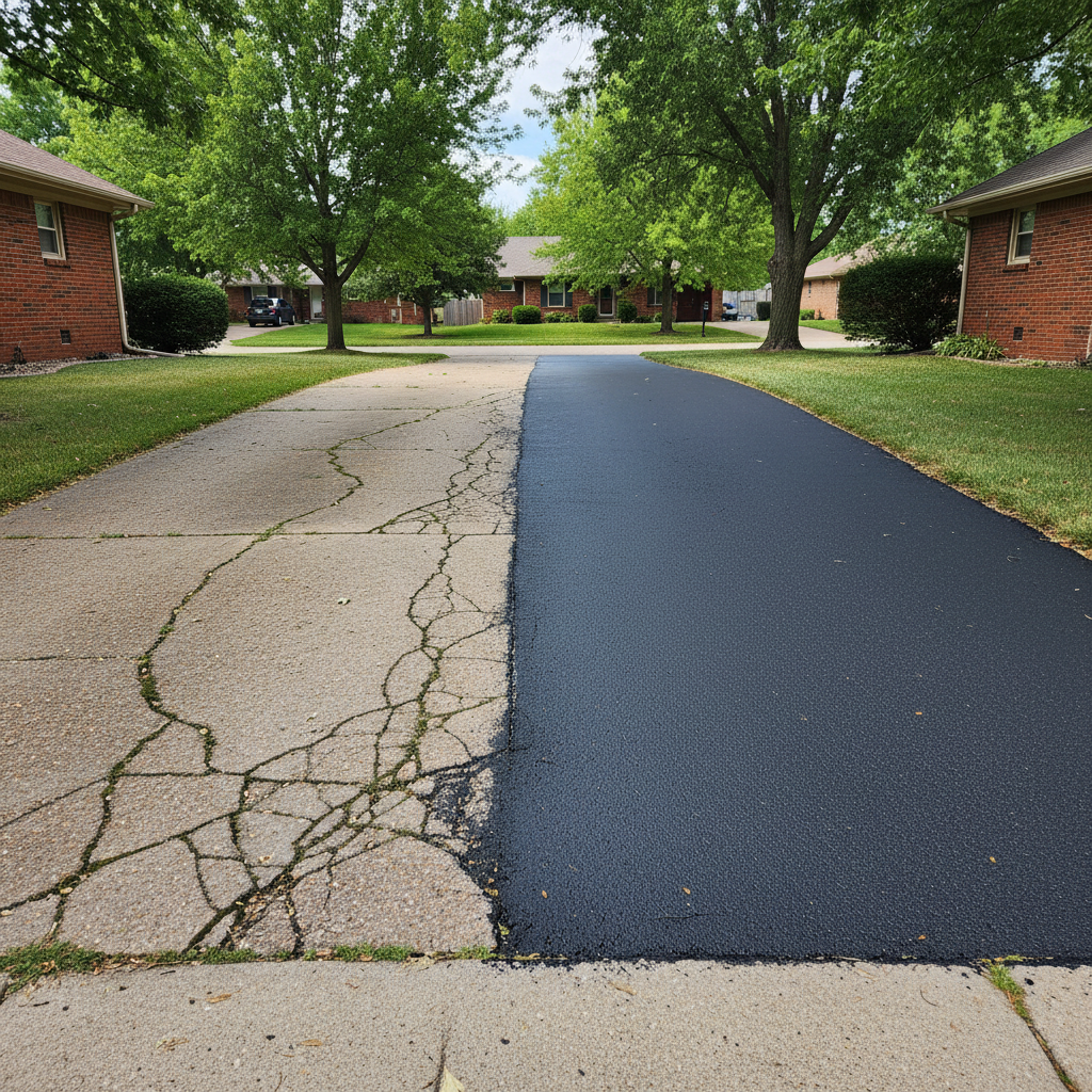 Completed asphalt sealcoating work at a residential property in Clearwater , KS
