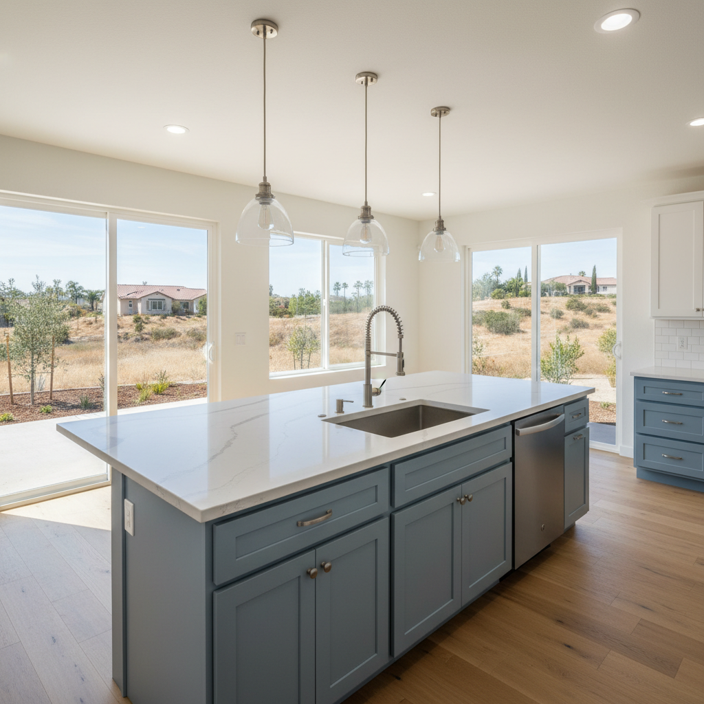 Completed kitchen island installation work at a residential property in Corona, CA