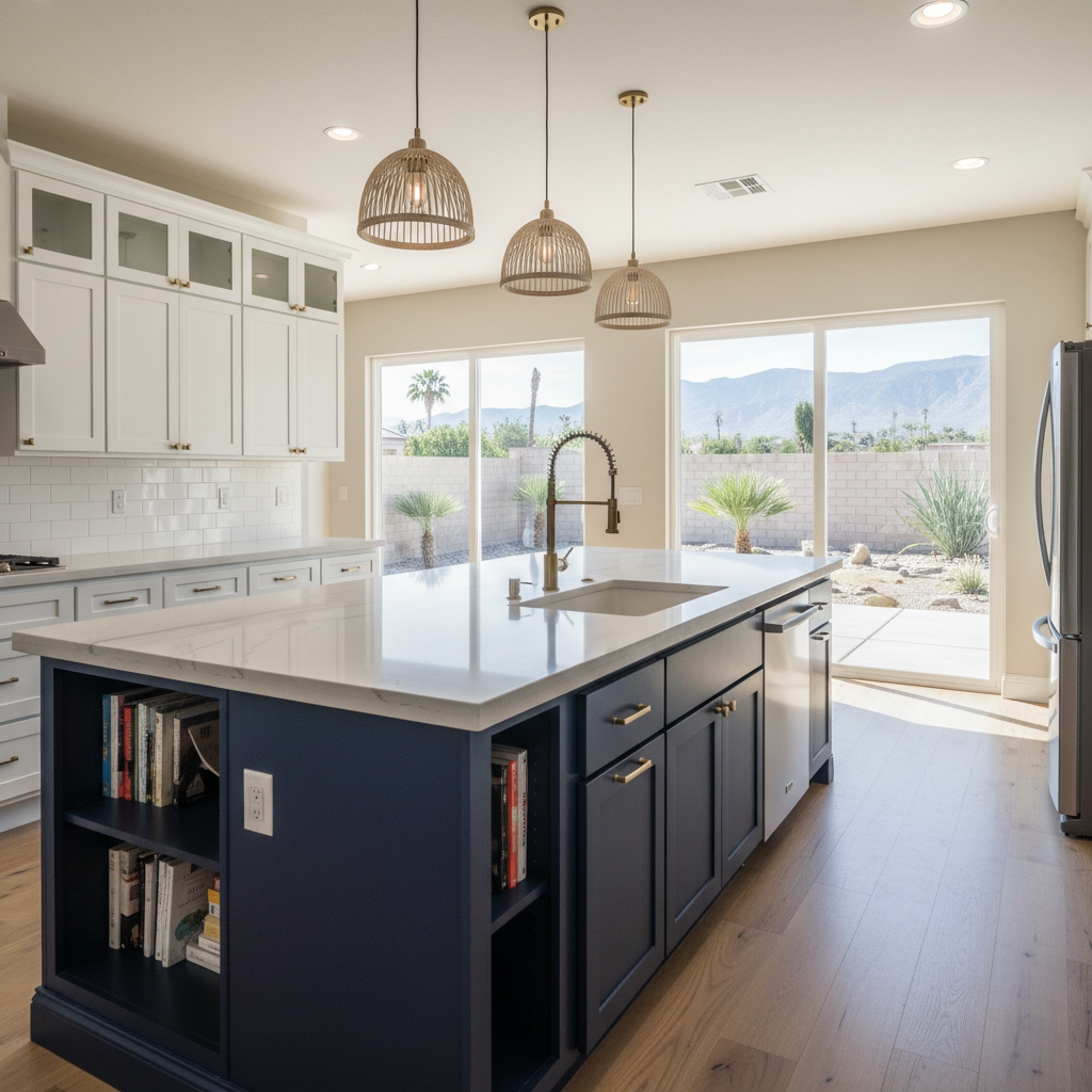 Completed kitchen island installation work at a residential property in Corona, CA