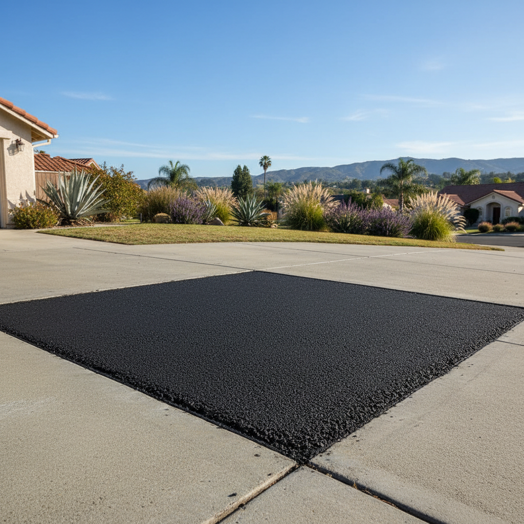 Completed asphalt patching work at a residential property in Placentia, CA