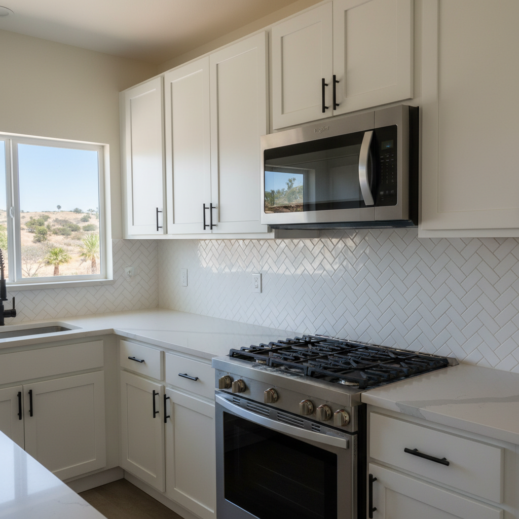 Completed backsplash installation work at a residential property in Corona, CA