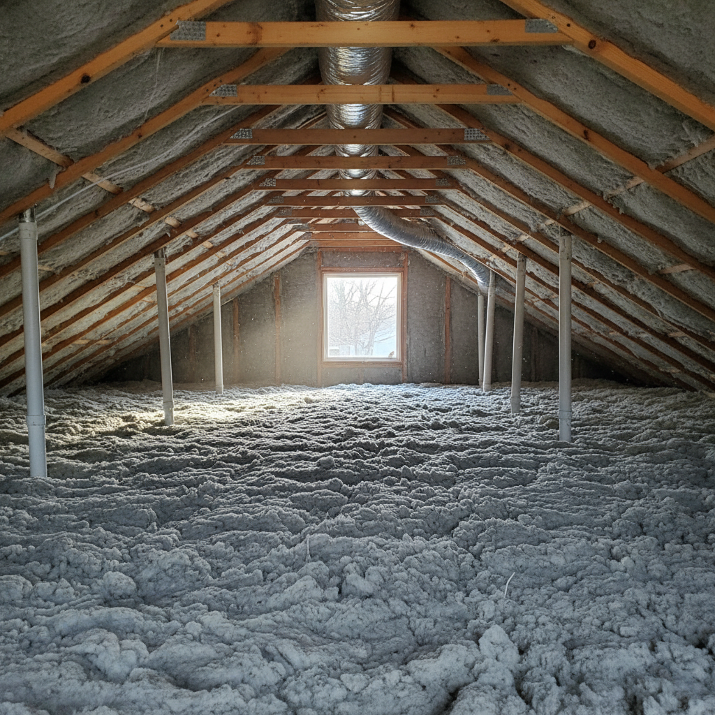 Completed attic insulation work at a residential property in Elgin, IL