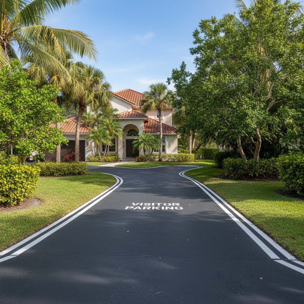 Completed asphalt striping work at a residential property in Sunrise, FL