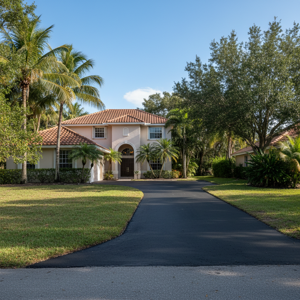 Completed asphalt paving work at a residential property in Sunrise, FL