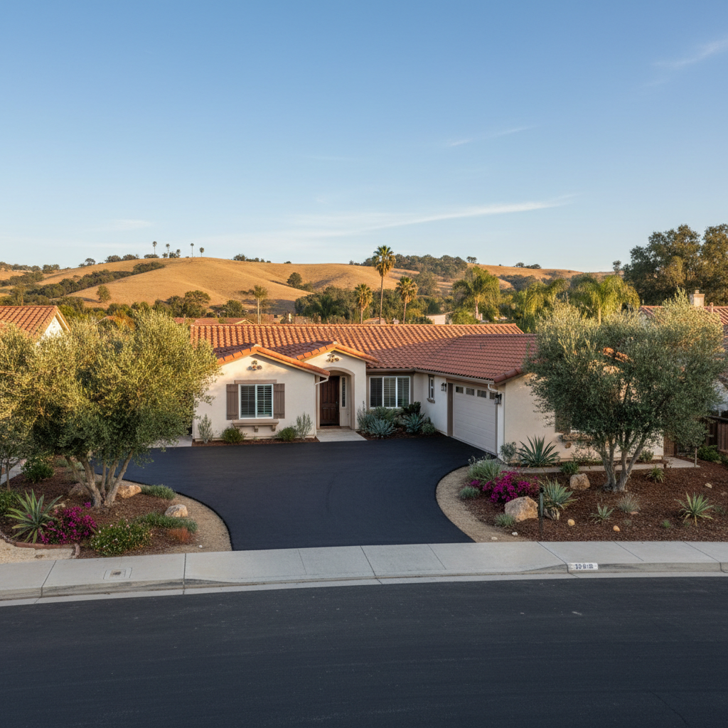 Completed asphalt paving work at a residential property in Placentia, CA
