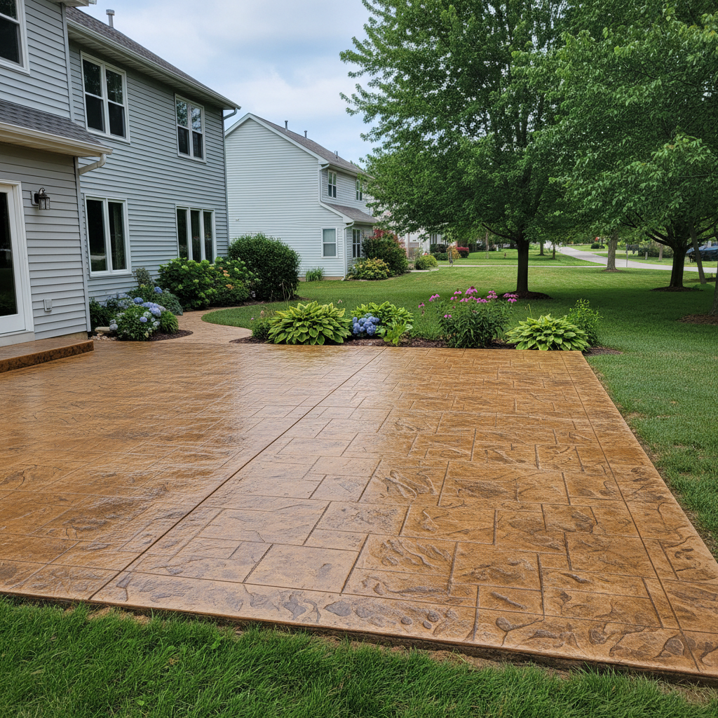 Completed stamped concrete work at a residential property in Aurora, IL