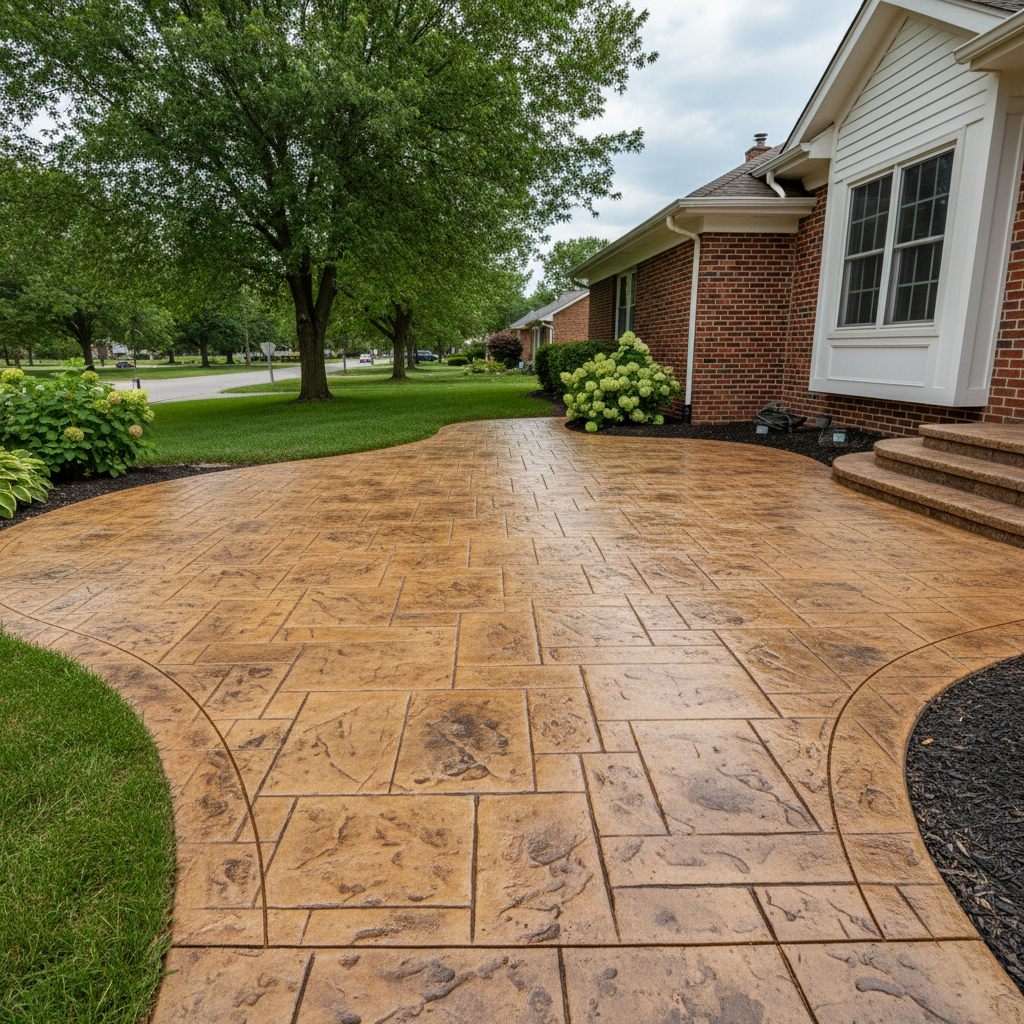 Completed stamped concrete work at a residential property in Aurora, IL