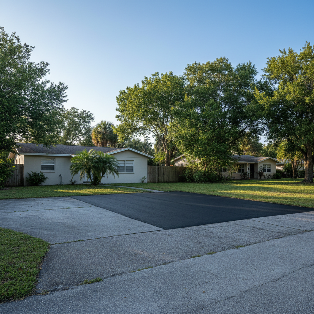Completed asphalt patching work at a residential property in Sunrise, FL