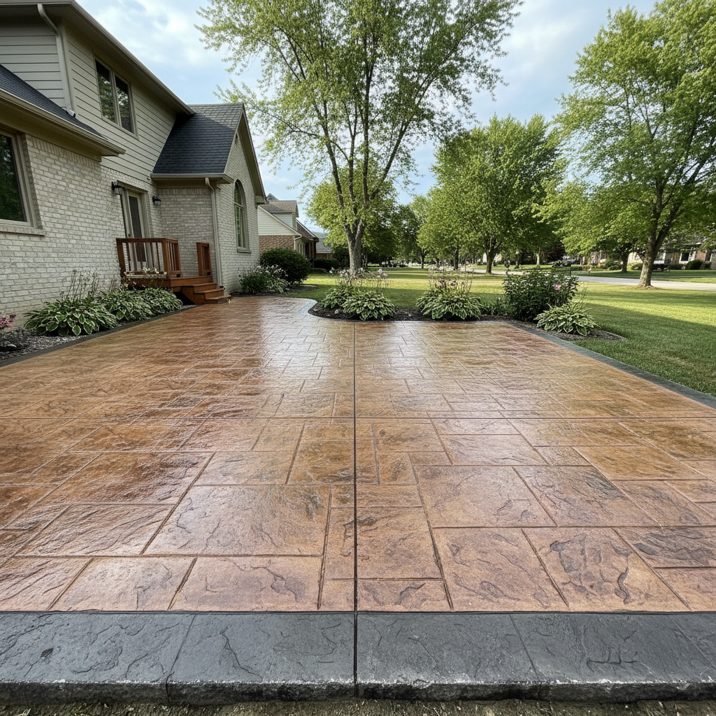 Completed stamped concrete work at a residential property in Aurora, IL