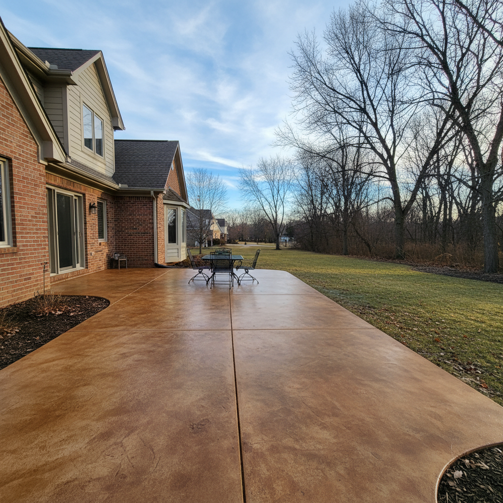 Completed concrete staining work at a residential property in Aurora, IL