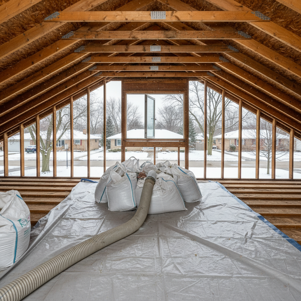 Completed insulation removal work at a residential property in Elgin, IL