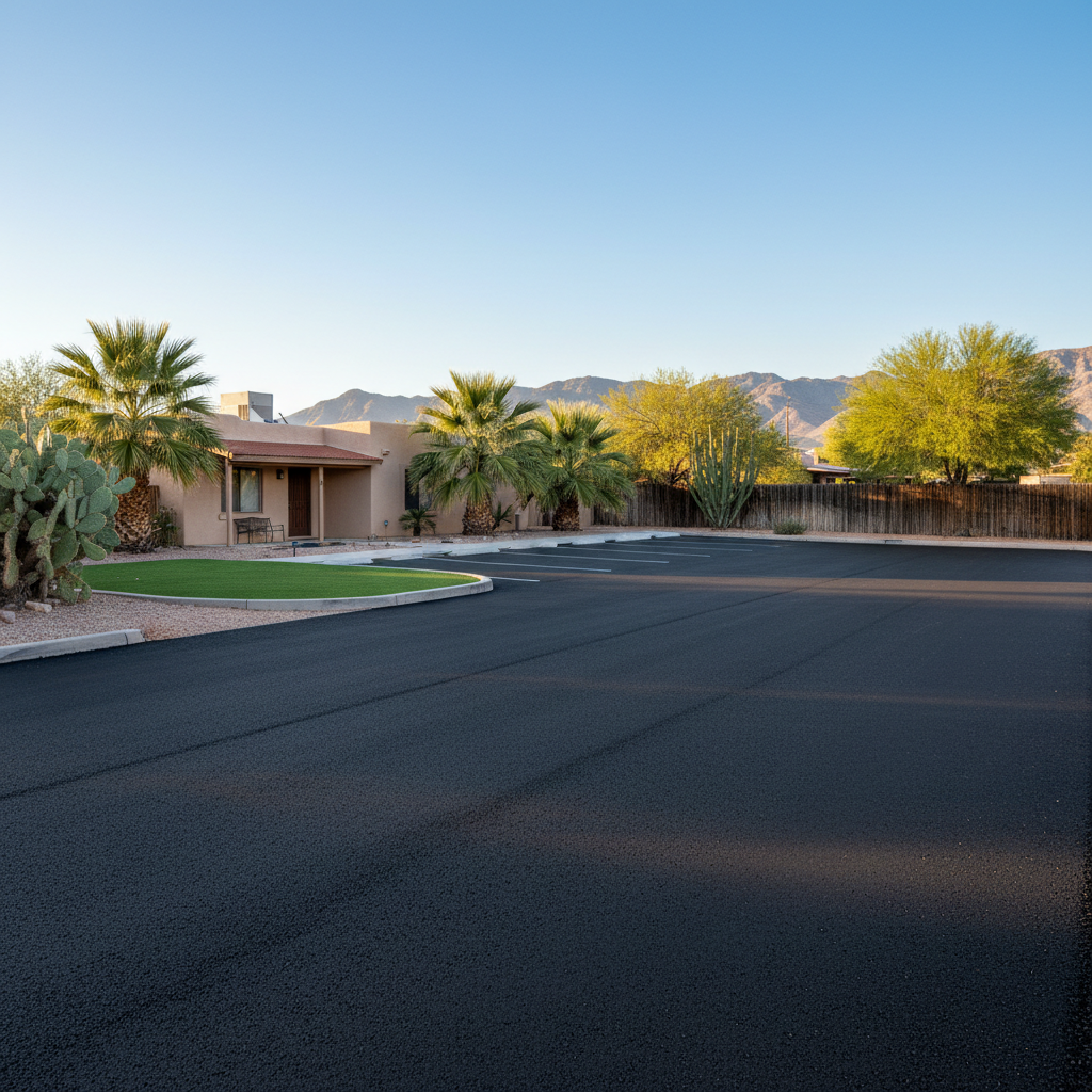 Completed parking lot paving work at a residential property in Tucson , AZ