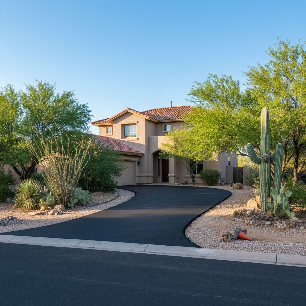 Completed driveway paving work at a residential property in Tucson , AZ
