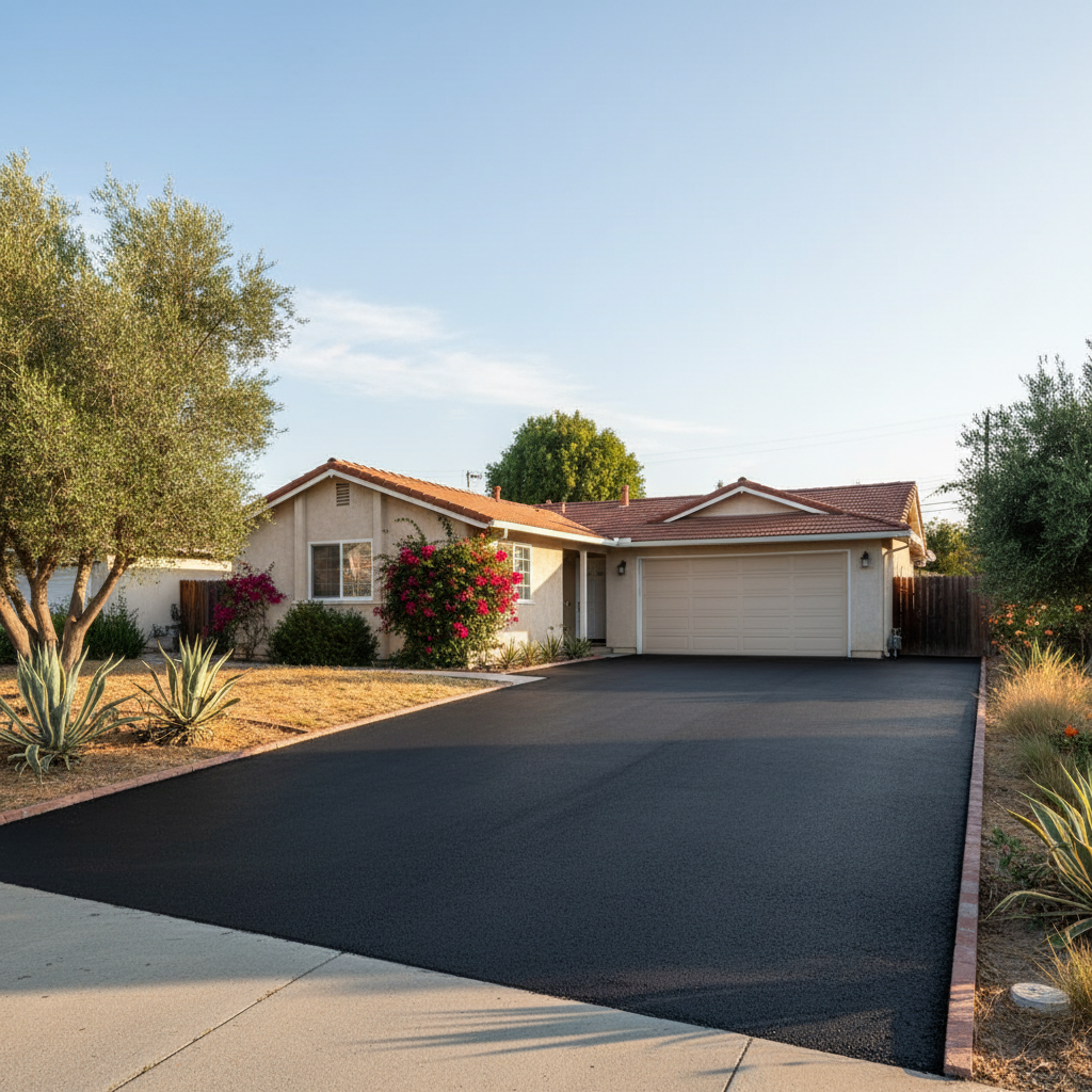 Completed asphalt paving work at a residential property in La Habra, CA