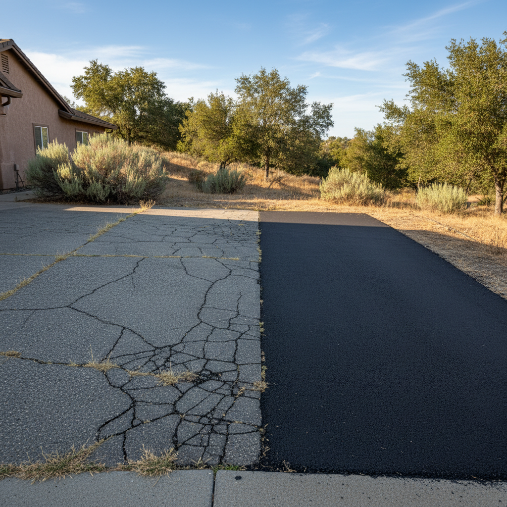 Completed asphalt patching work at a residential property in Trabuco Canyon, CA