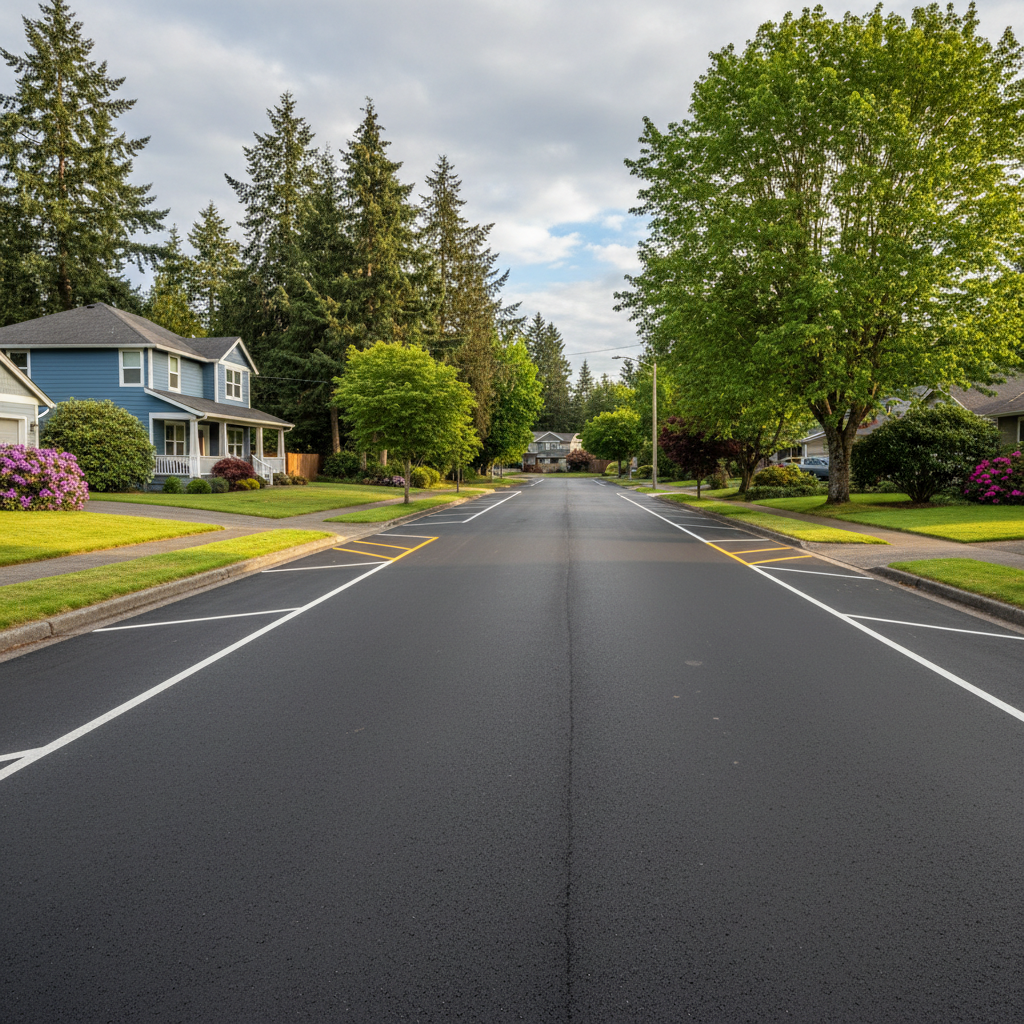 Completed asphalt striping work at a residential property in Tukwila, WA