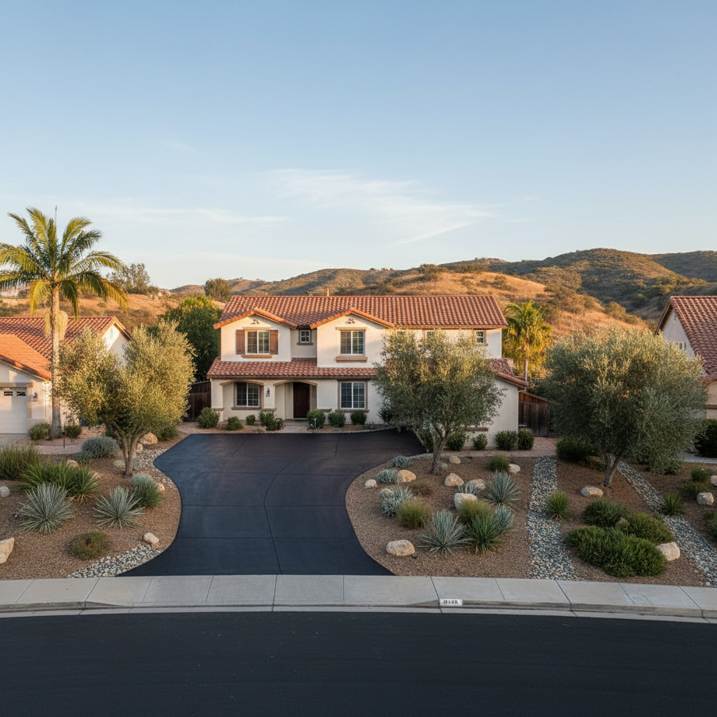 Completed slurry coating work at a residential property in Colton, CA