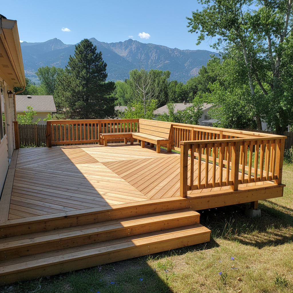 Completed wooden decks work at a residential property in Boulder, CO