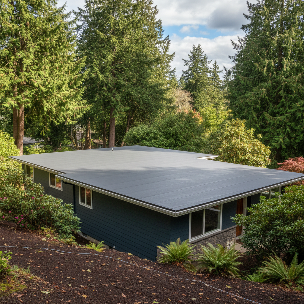 Completed flat roofing work at a residential property in Sammamish, WA