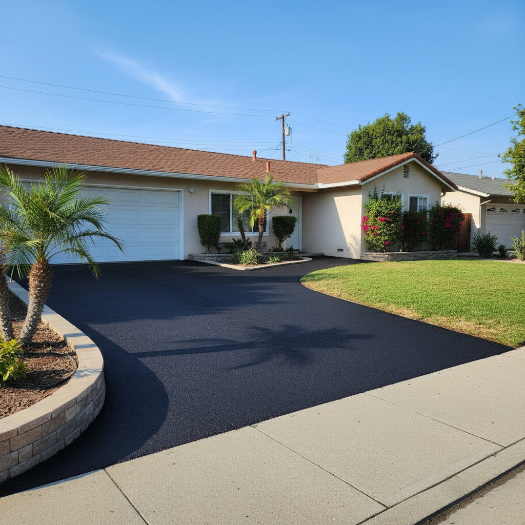 Completed residential asphalt work at a residential property in Garden Grove, CA