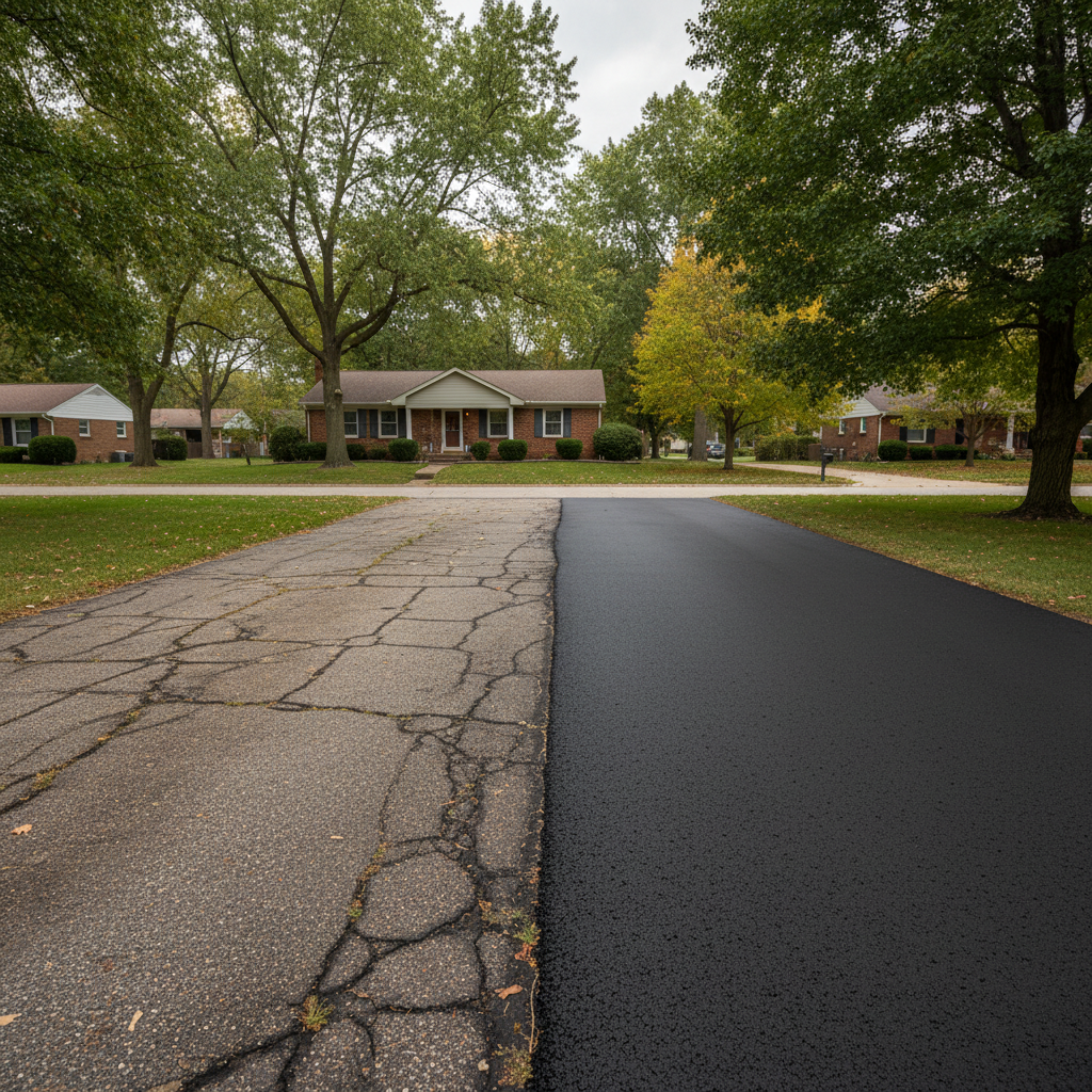 Completed asphalt paving work at a residential property in Cleveland, OH