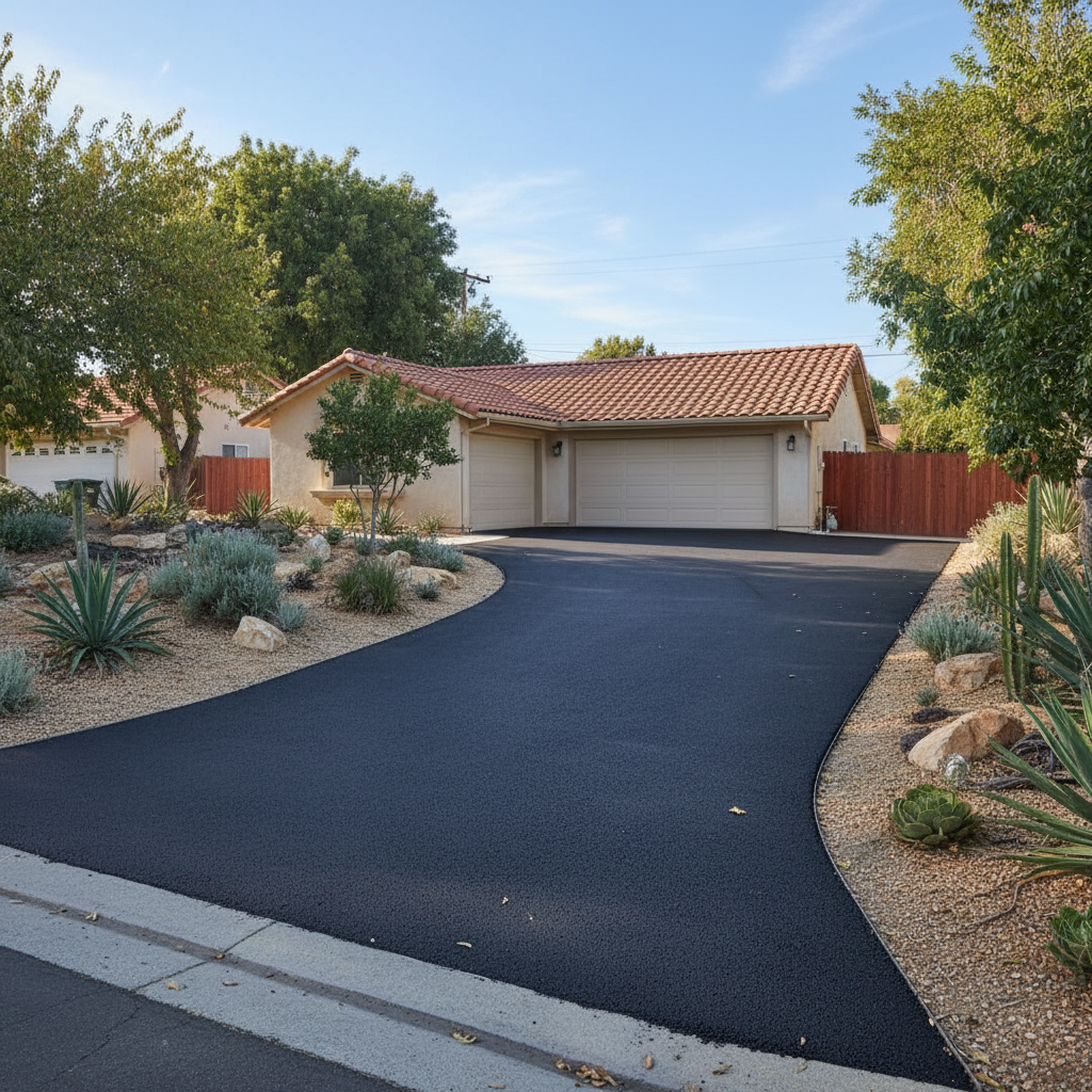 Completed residential asphalt work at a residential property in Brea, CA