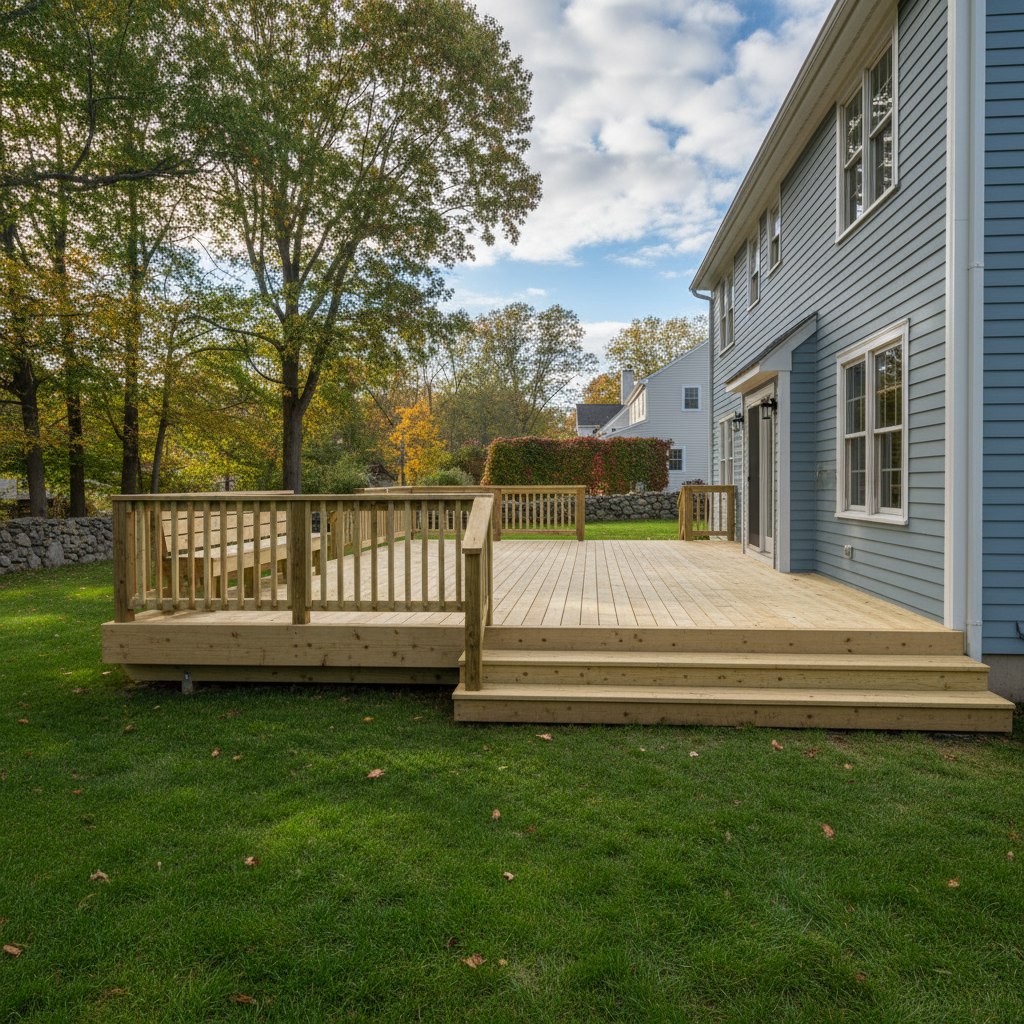 Completed wooden decks work at a residential property in Woonsocket, RI