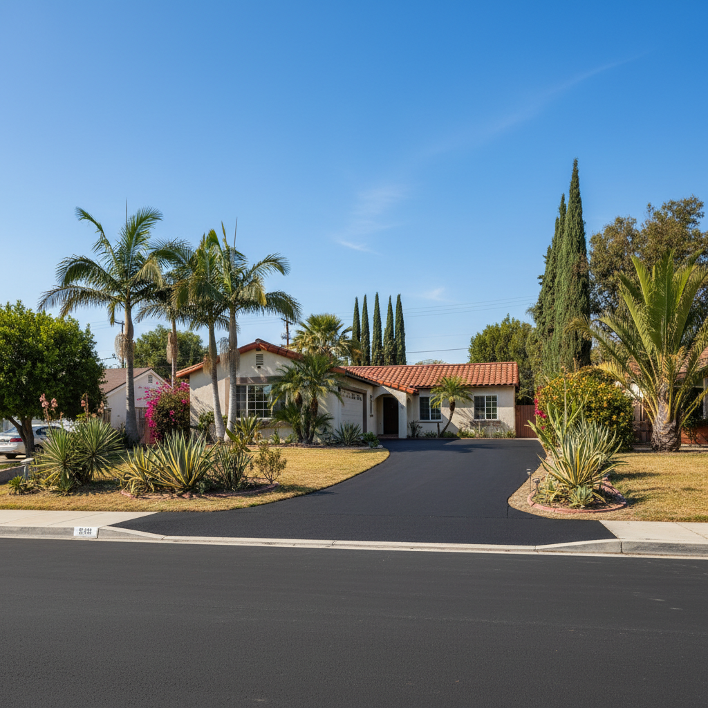 Completed asphalt paving work at a residential property in Los Angeles, CA