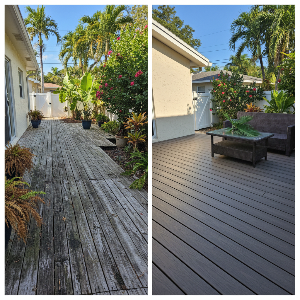 Completed composite decks work at a residential property in Fort Lauderdale, FL
