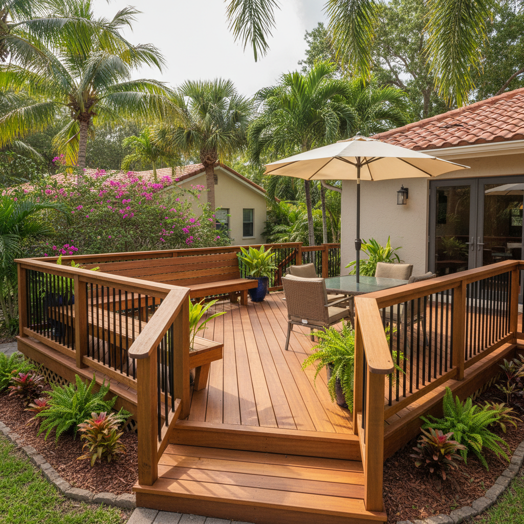 Completed wooden decks work at a residential property in Fort Lauderdale, FL