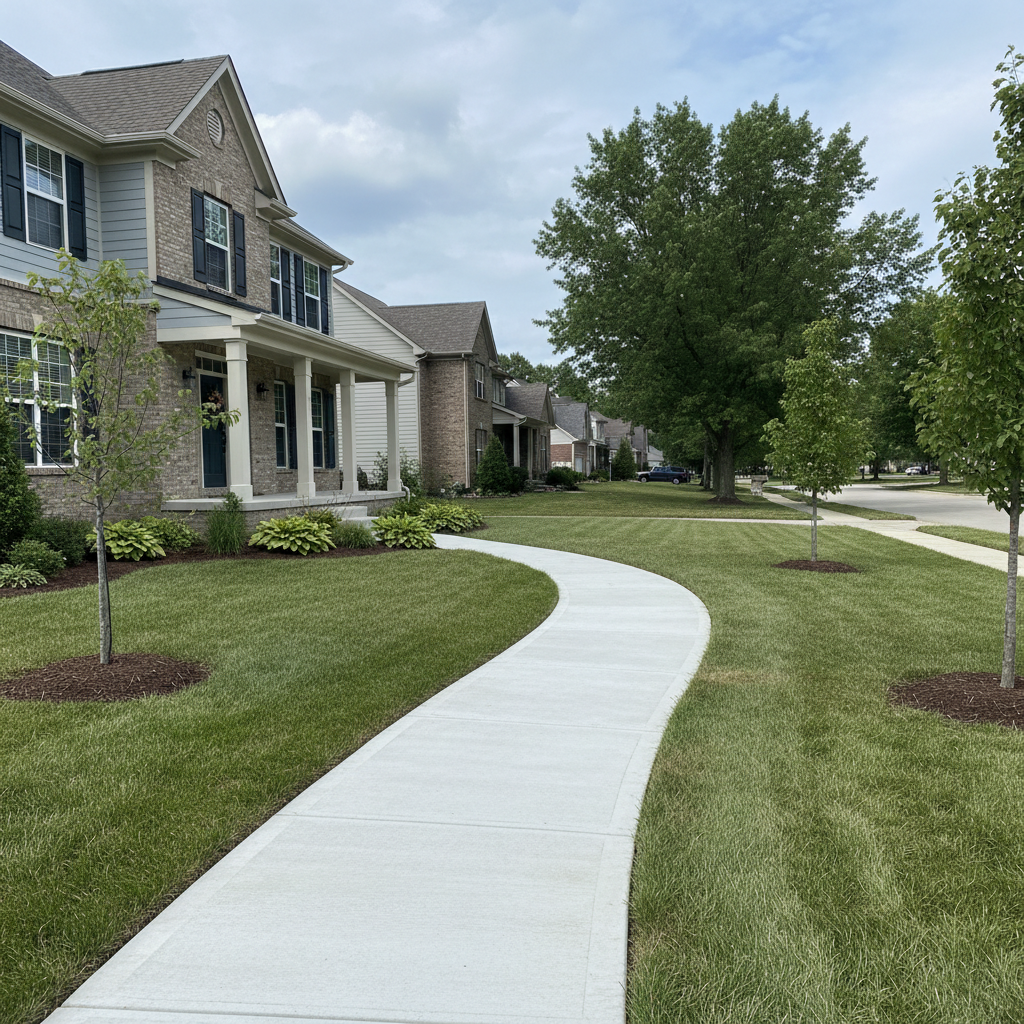 Completed concrete sidewalks work at a residential property in Naperville, IL