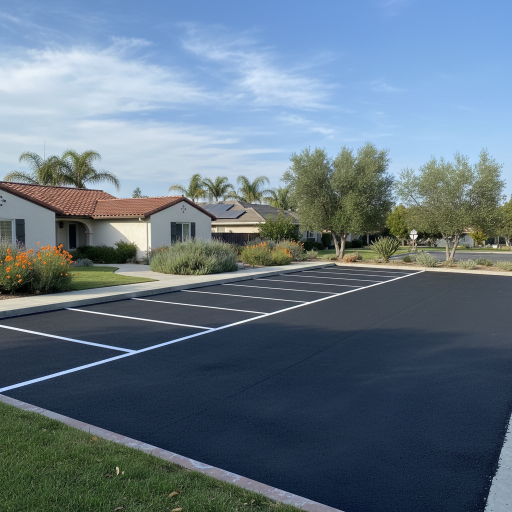 Completed asphalt striping work at a residential property in Brea, CA