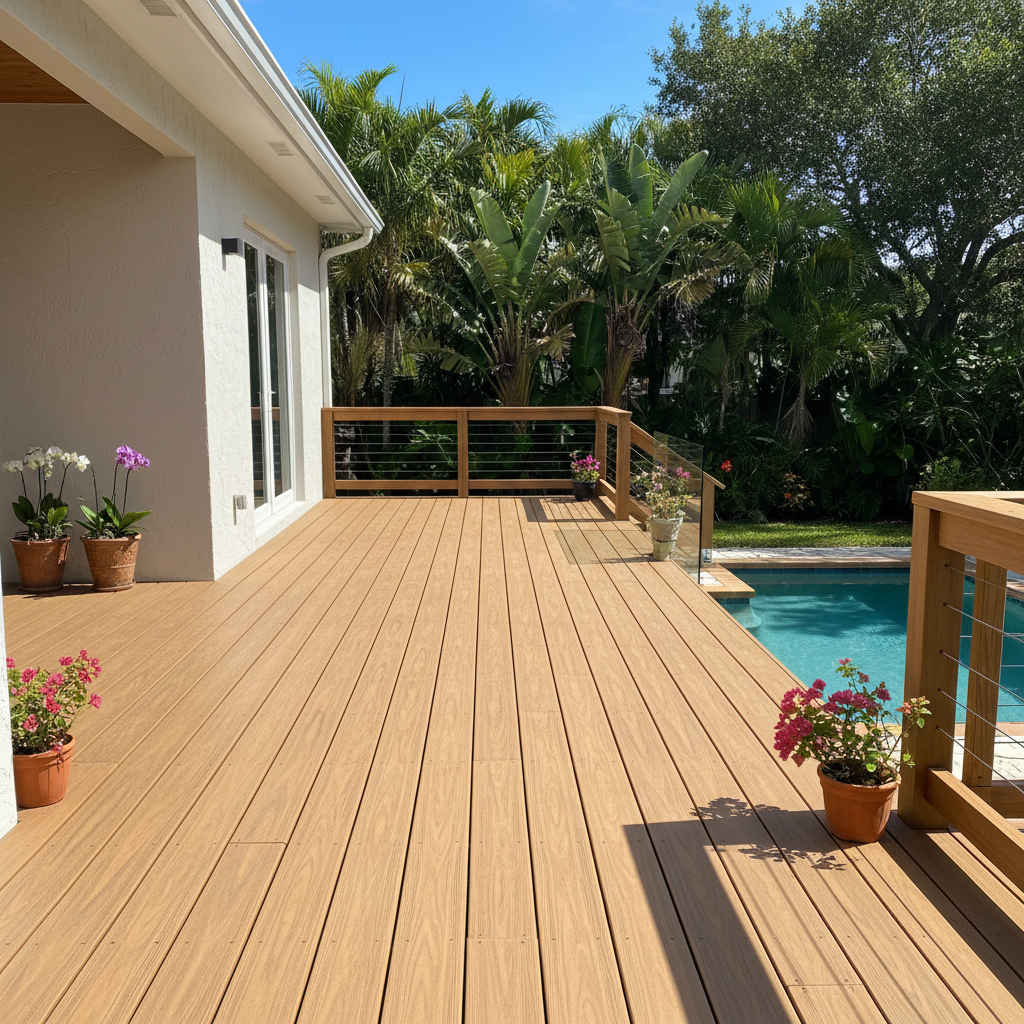 Completed trex decks work at a residential property in Fort Lauderdale, FL