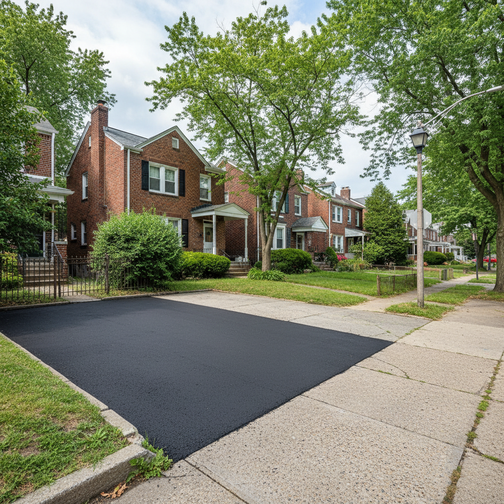 Completed asphalt patching work at a residential property in Philadelphia, PA