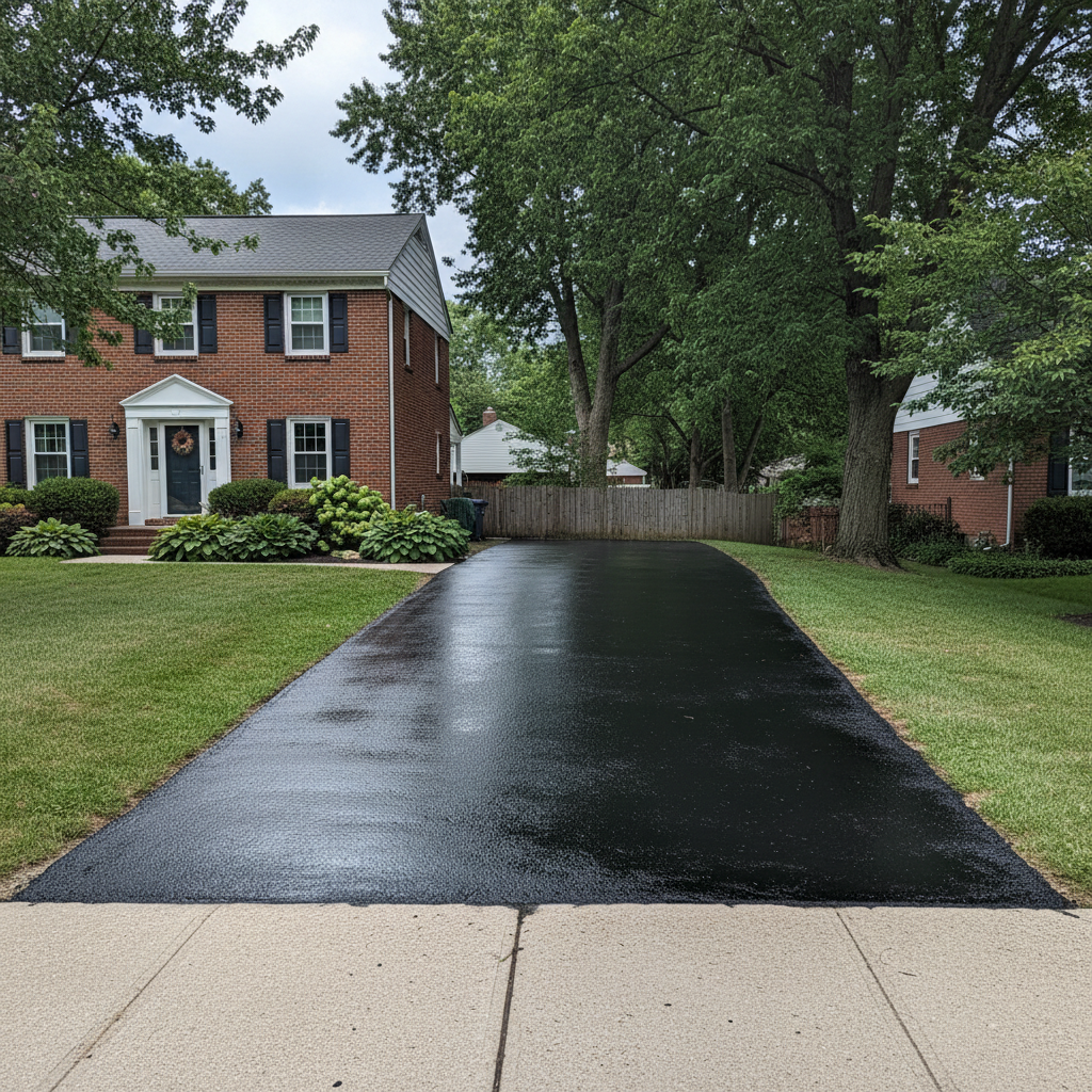 Completed asphalt sealcoating work at a residential property in Philadelphia, PA