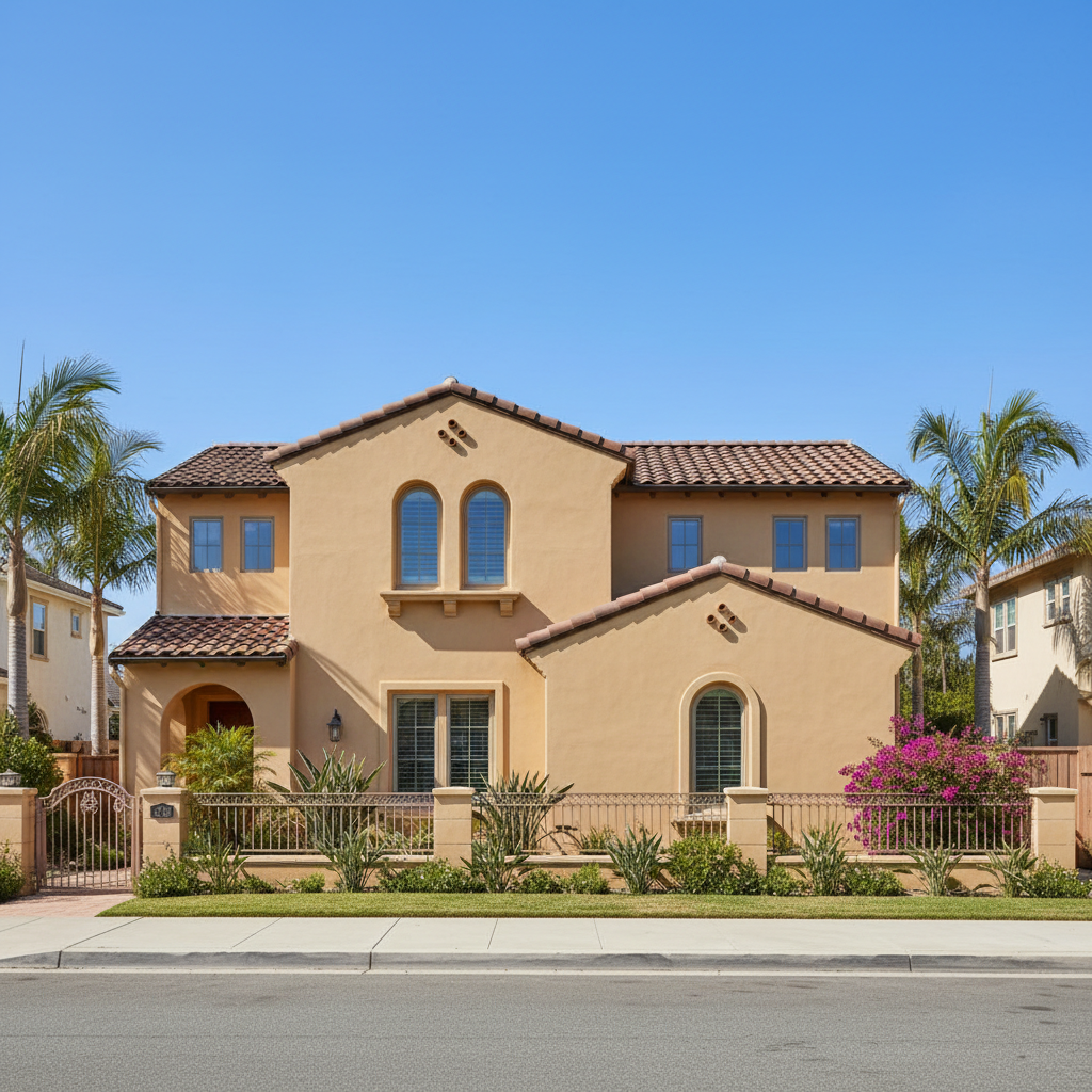 Completed stucco painting work at a residential property in Huntington Beach, CA