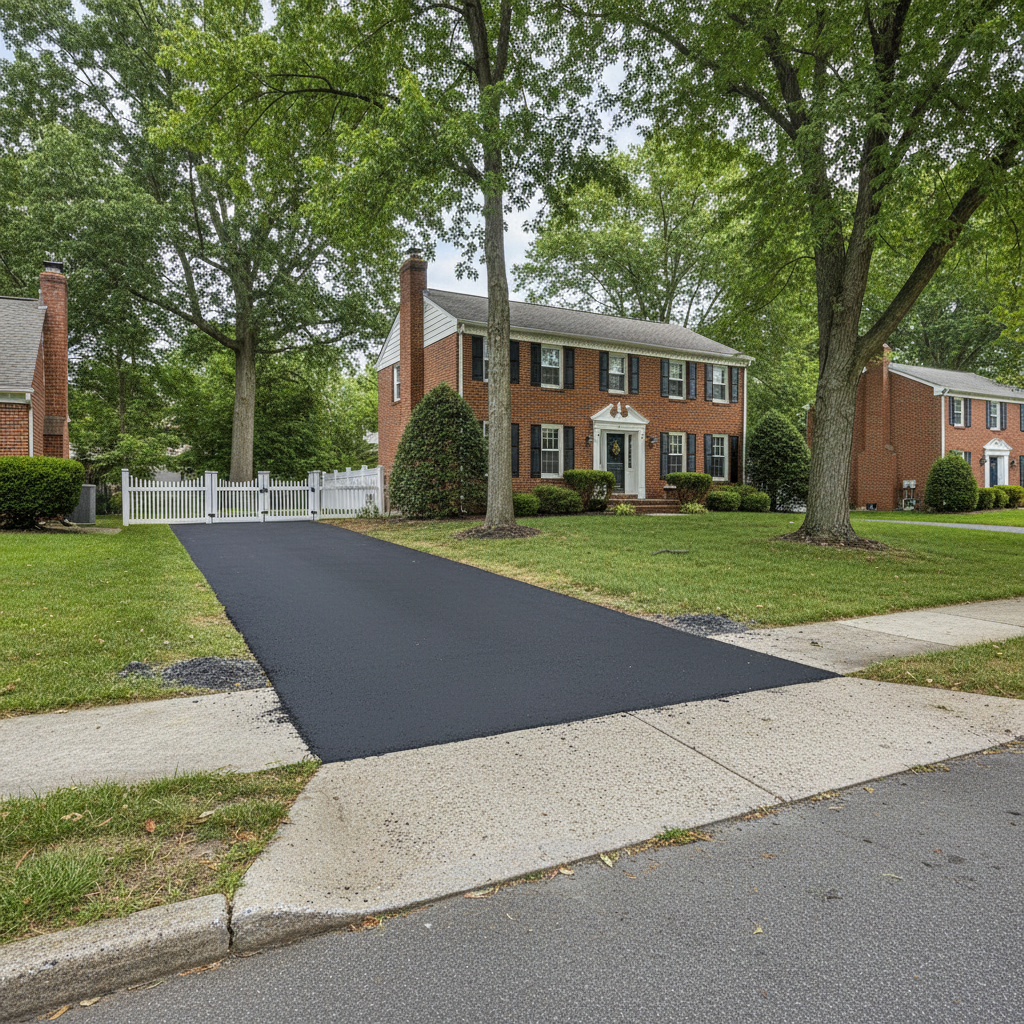 Completed asphalt repair work at a residential property in Philadelphia, PA