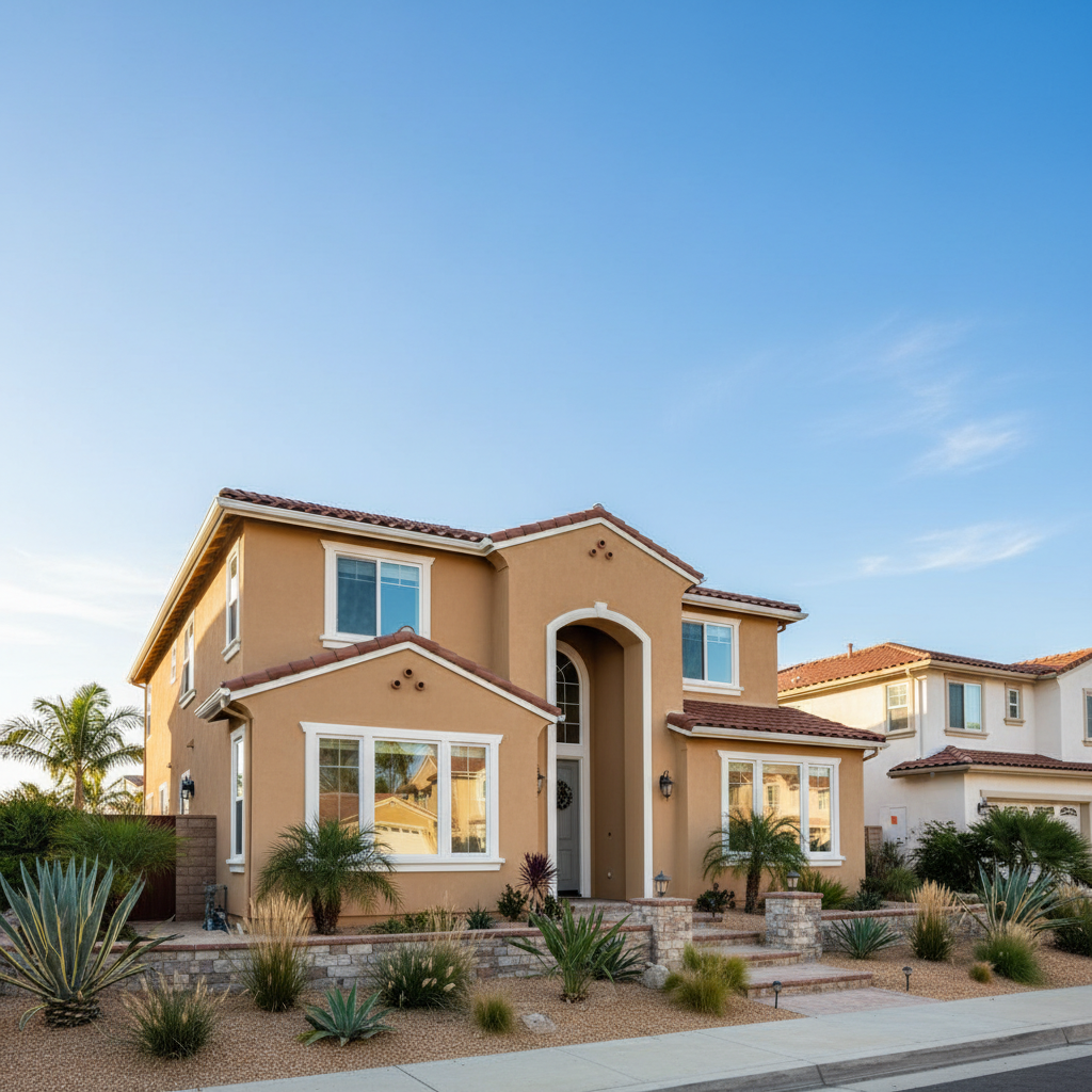 Completed residential stucco work at a residential property in Huntington Beach, CA