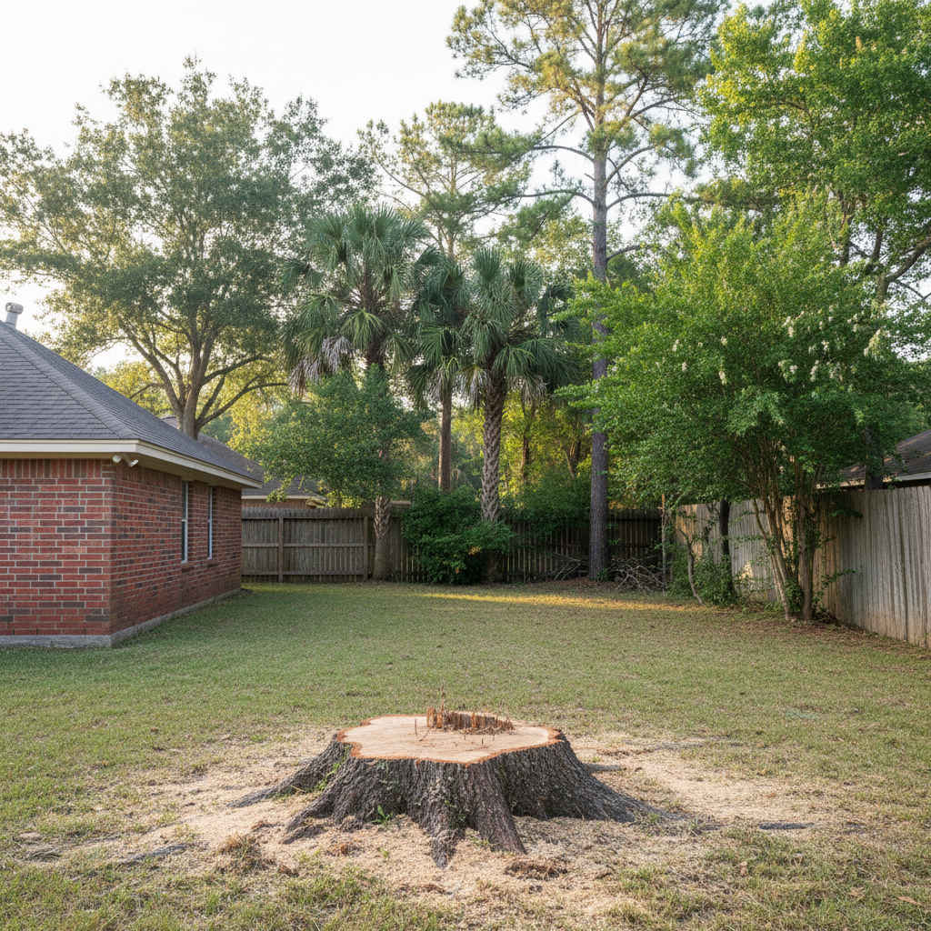 Completed tree removal work at a residential property in New Caney, TX