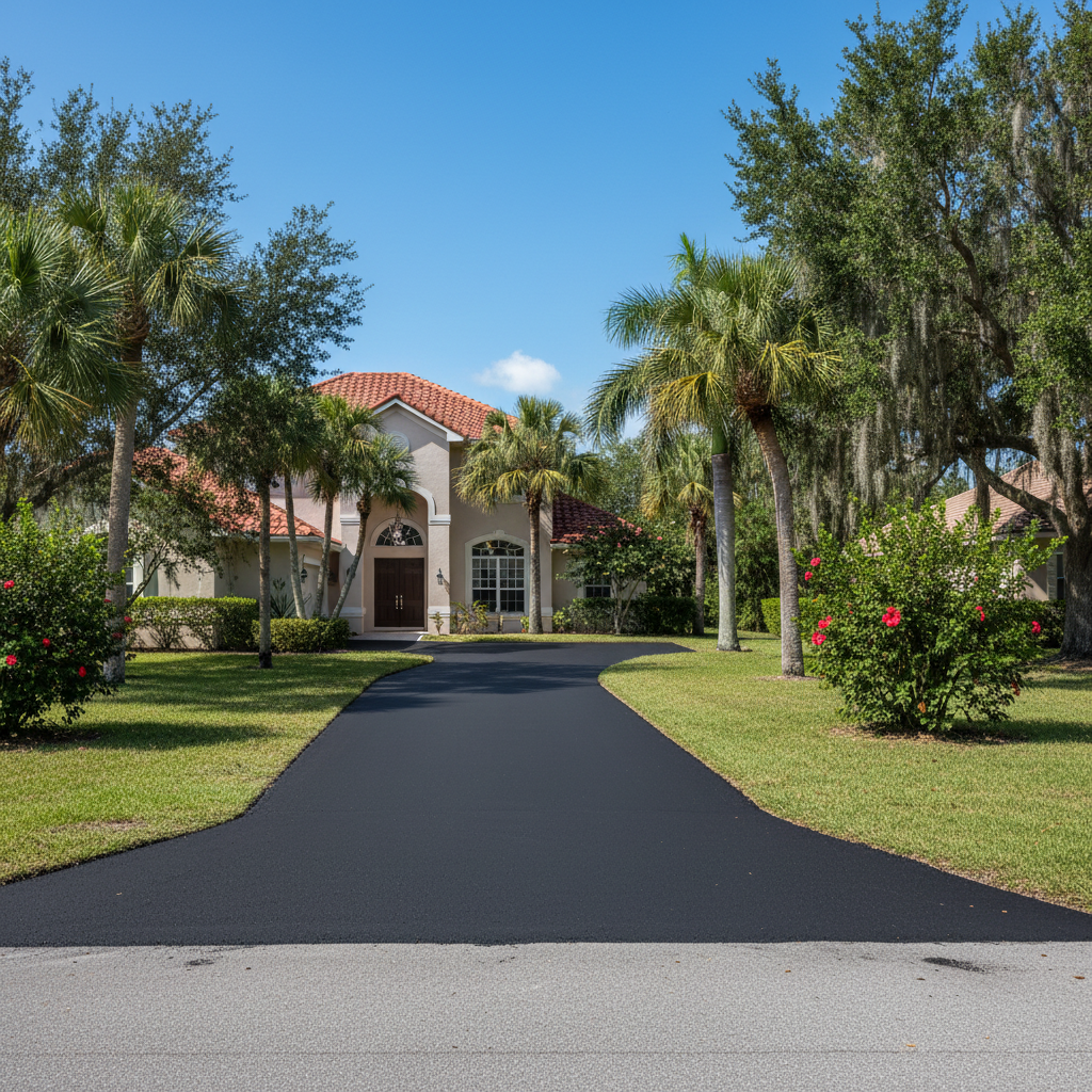 Completed asphalt paving work at a residential property in Sarasota, FL