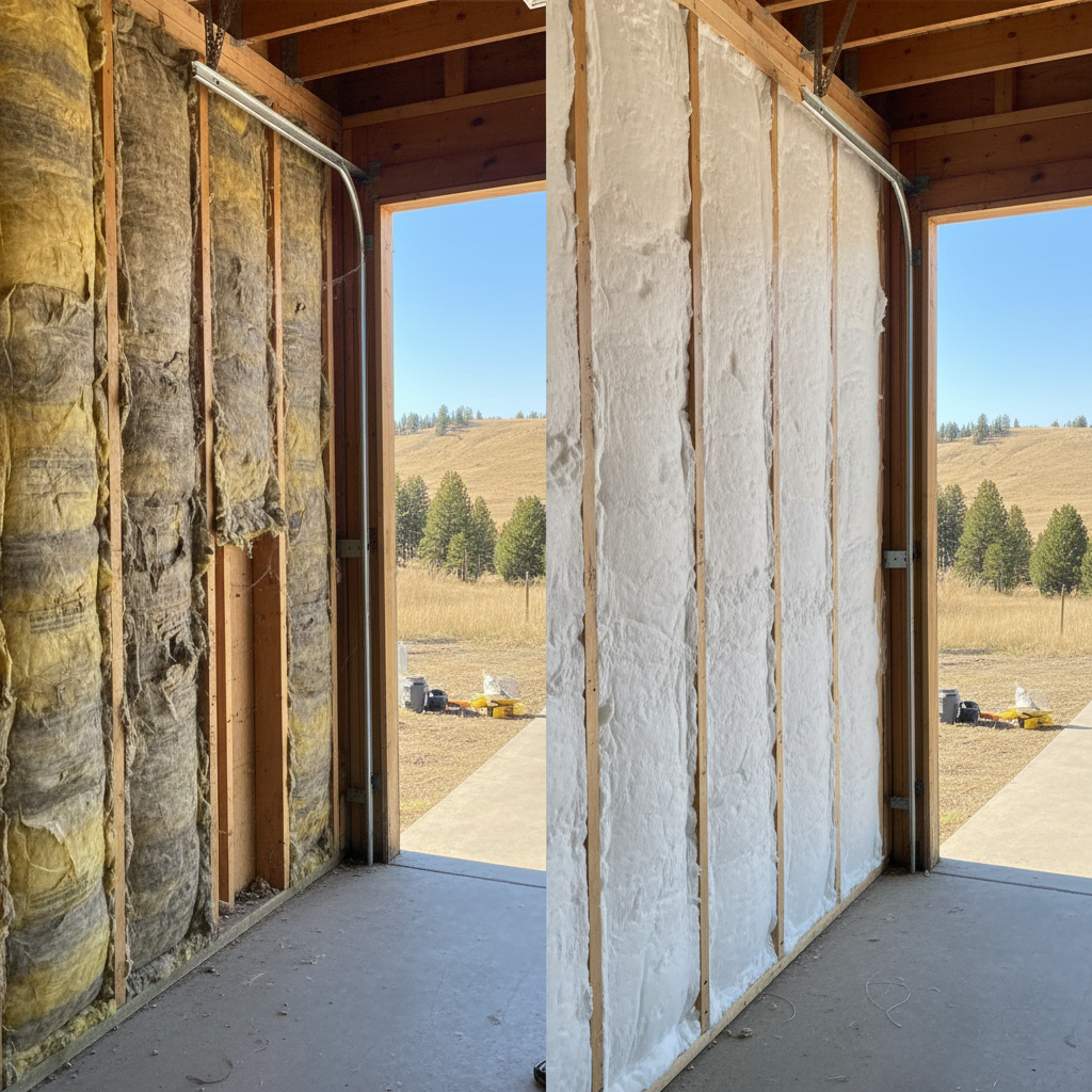 Completed garage insulation work at a residential property in Laurel, MT