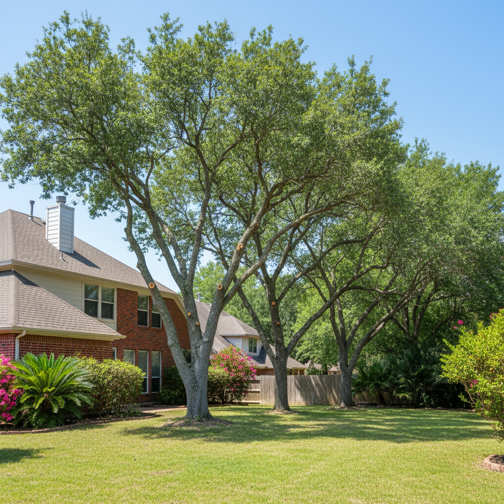 Completed tree trimming work at a residential property in Kingwood, TX