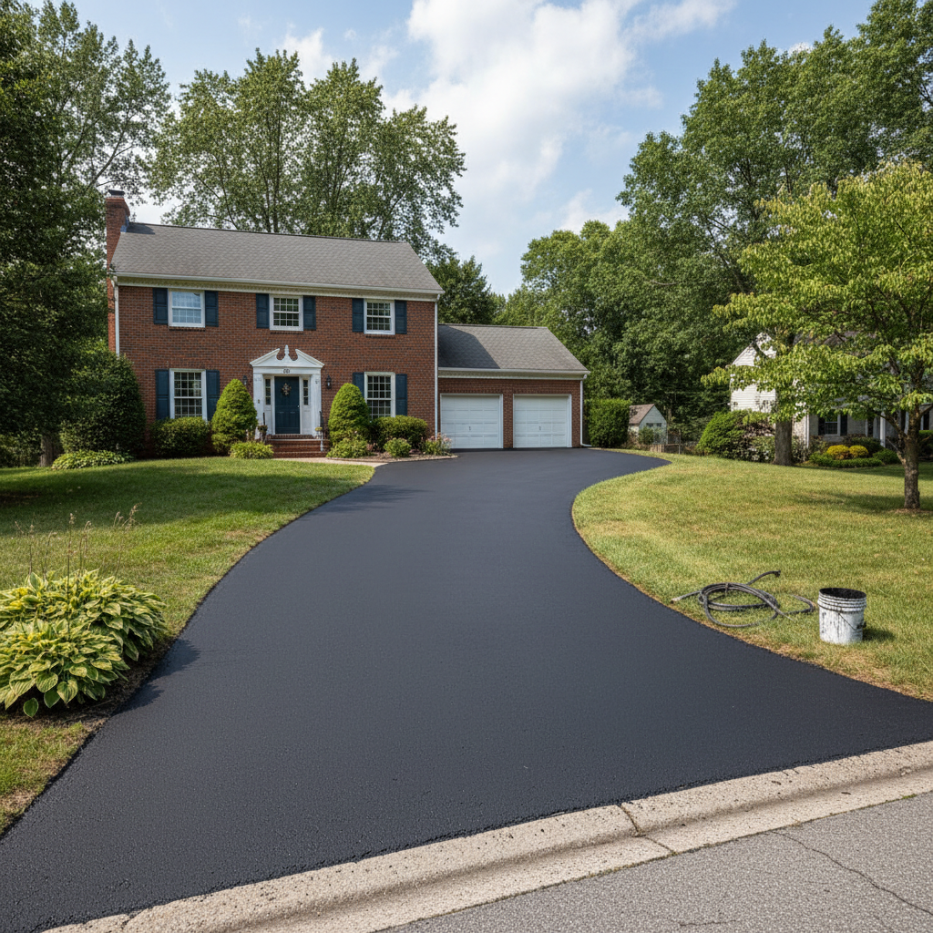 Completed asphalt sealcoating work at a residential property in Philadelphia, PA