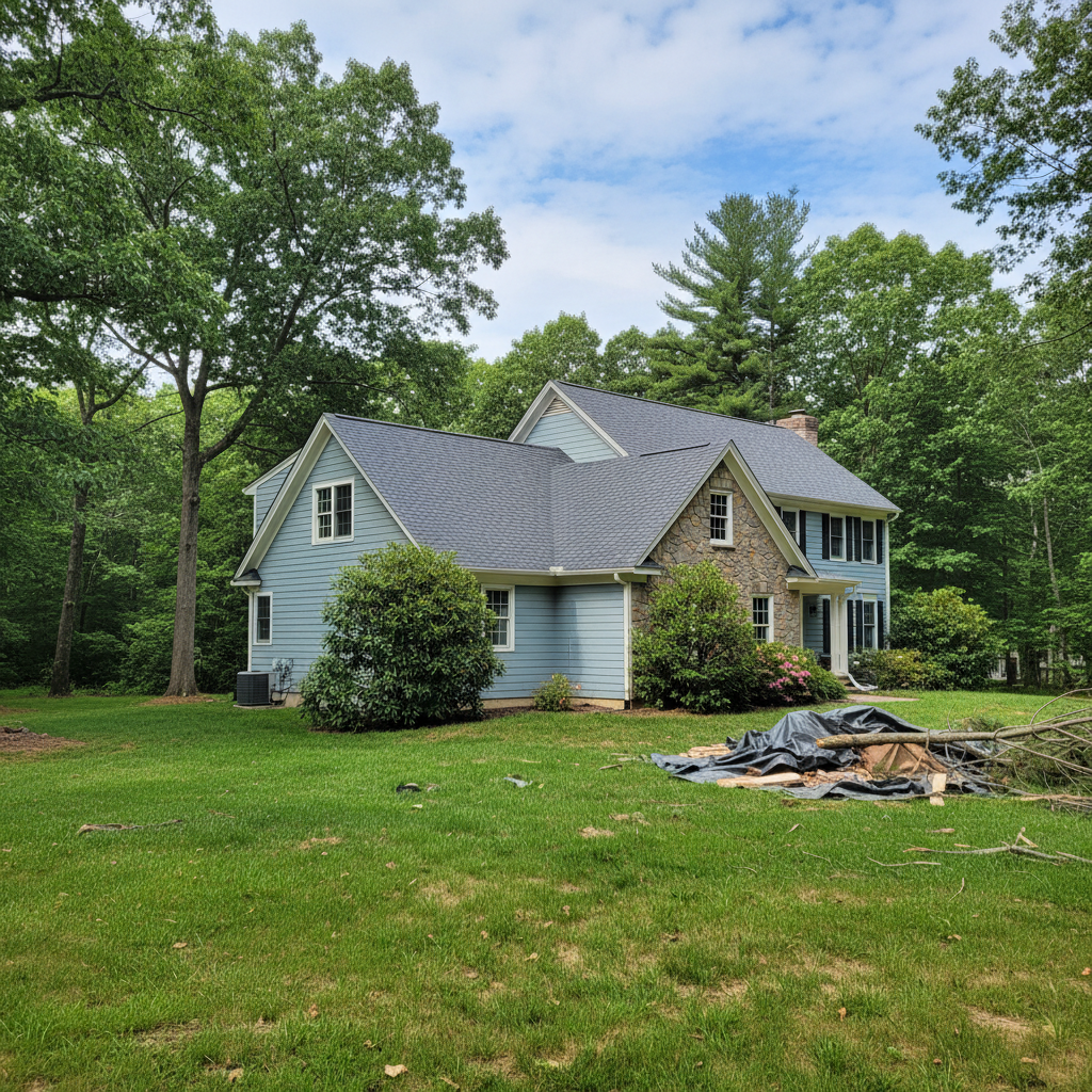 Completed storm damage repair work at a residential property in West Greenwich, RI
